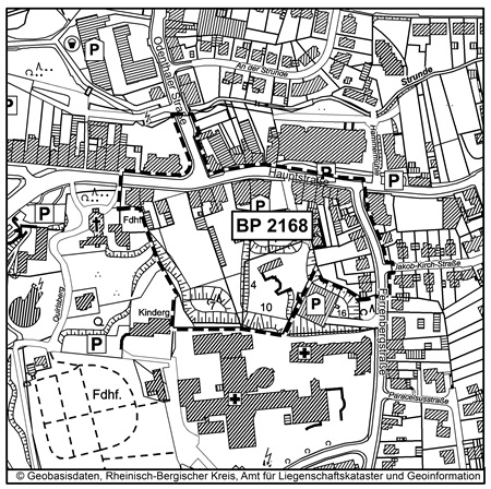 Übersichtsplan zum Bebauungsplan Nummer 2168 – Odenthaler Straße / Hauptstraße –